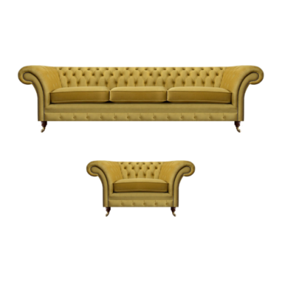 Chesterfield Luxus Set Polstermöbel Sofa Dreisitzer mit Sessel Wohnzimmer