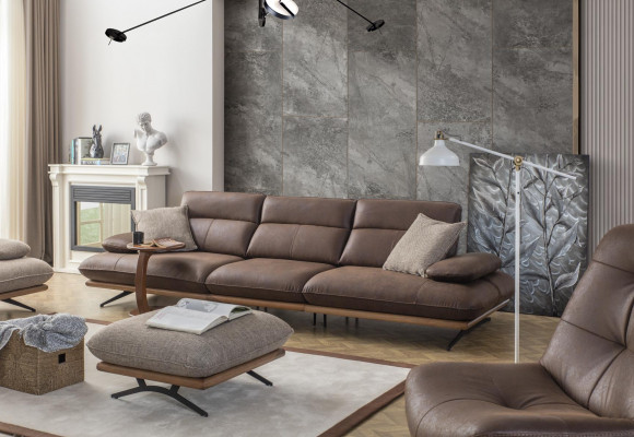 Sofagarnitur Sofa 4+3+1 Sitzer Sessel Luxus Kunstleder Braun Gruppe