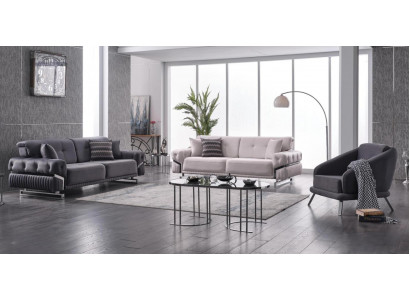 Graue Sofagarnitur Wohnzimmer Sofas Dreisitzer Sessel Komplettes Set 3tlg