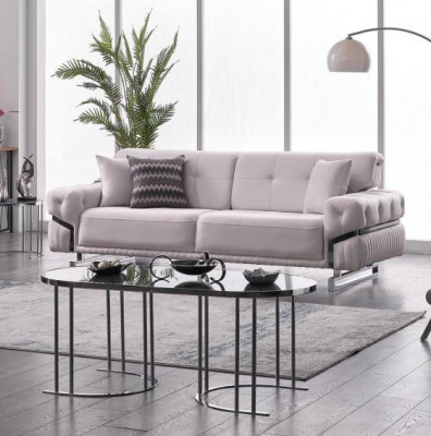 Graues Sofa Komplett Wohnzimmermöbel Luxus Polstergarnitur Dreisitzer