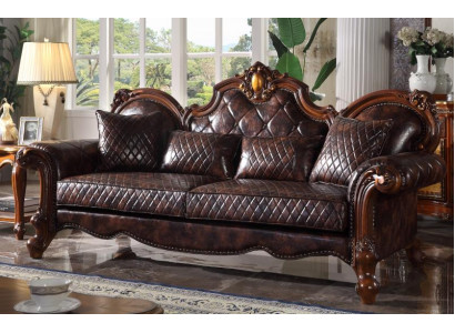 Geschnitzte Barock Wohnzimmer Möbel Sofa Leder Couch Dreisitzer Sitz