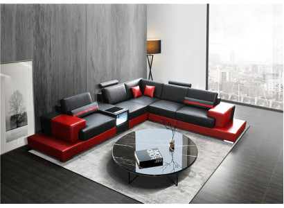 Couch Ecksofa Leder Wohnlandschaft Garnitur Design Modern Sof L-Form Couchtisch