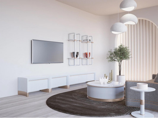 Wohnzimmer Holzmöbel TV-Ständer Design 2x Wandregale Modern Einrichtung