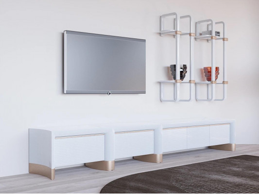 Wohnzimmer Holzmöbel TV-Ständer Design 2x Wandregale Modern Einrichtung