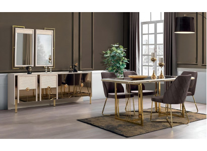 Luxus Komplett Set Esszimmer Design Esstisch Sideboard mit Spiegel