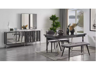 Komplett Set Esstisch 4x Stühle Esszimmer Set Ess Gruppe Sideboard 8tlg