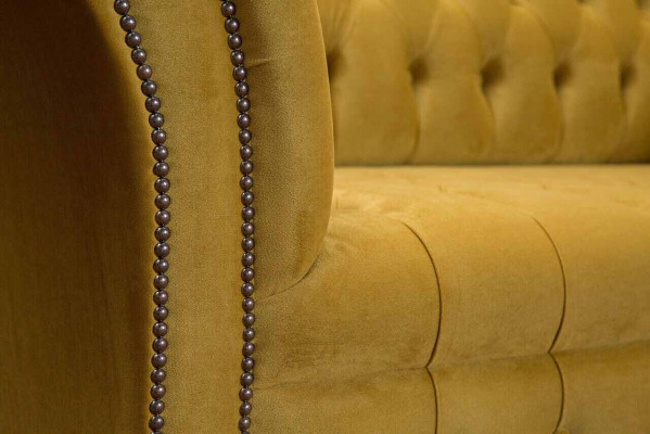 Sessel Chesterfield Möbel Set 2x Einsitzer Set Couch Sofa Gelb Textil