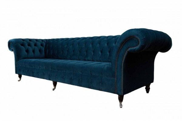 Design Luxus Chesterfield Sofa 4-Sitzer Couch Polster Sofas Möbel Blau