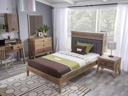 Kinderzimmer Komplete Bettrahmen Kindermöbel Bett Holz Brau Set 4tlg