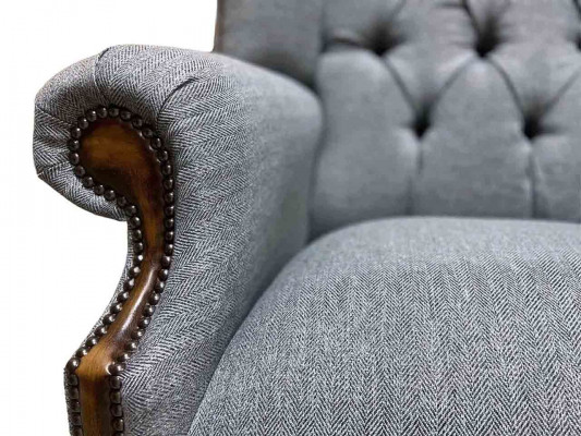 Ohrensessel Chesterfield Sessel Couch 1 Sitzer Grau Stoff Textil Neu