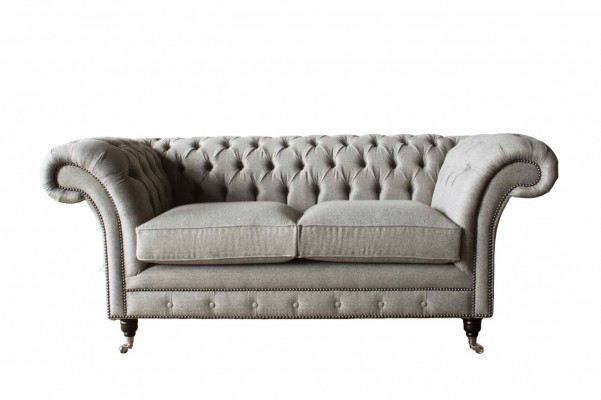 Chesterfield Grau Sofa 2 Sitz Couch Holz Möbel Dreisitzer Couchen Neu