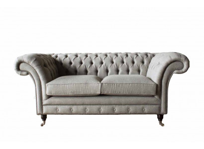 Chesterfield Grau Sofa 2 Sitz Couch Holz Möbel Dreisitzer Couchen Neu