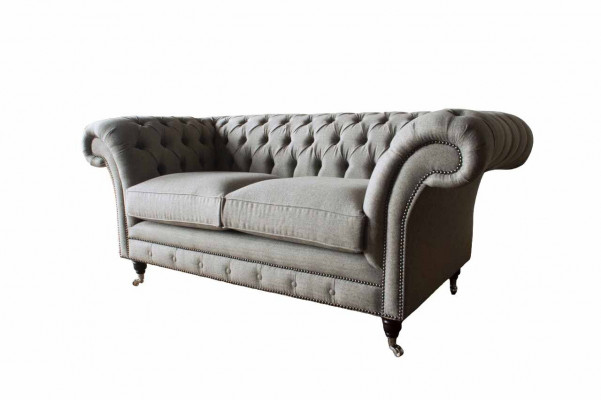 Chesterfield Grau Sofa 2 Sitz Couch Holz Möbel Dreisitzer Couchen Neu