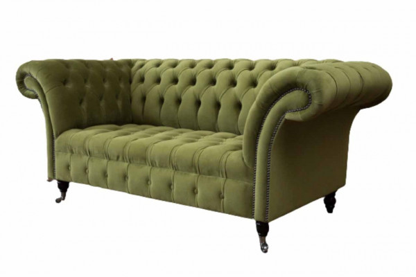 Sofa 2 Sitzer Couch Polster Sofa Stoff Chesterfield Couchen Grün Neu