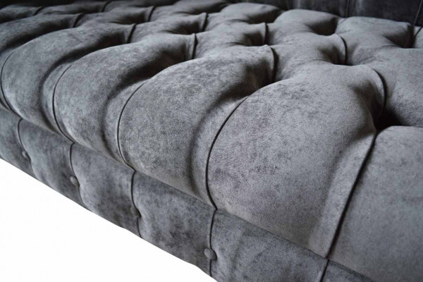 Sofa 2 Sitzer Couch Design Polster Textil Stoff Grau Chesterfield Neu