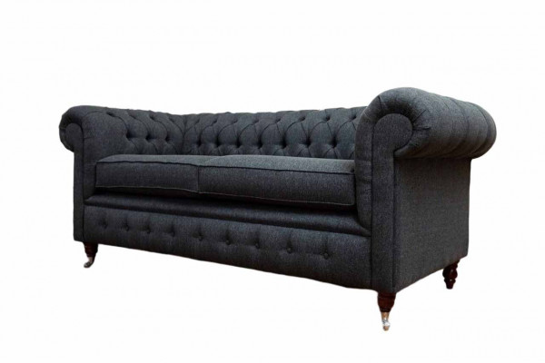 Chesterfield Couch Polster Möbel Zweisitzer Couchen Sofas Stoff Grau