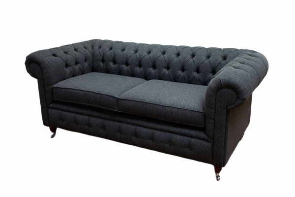 Chesterfield Couch Polster Möbel Zweisitzer Couchen Sofas Stoff Grau