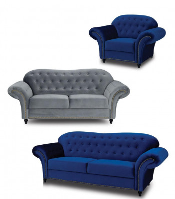 Chesterfield Sofagarnitur Couch Polster Möbel 3+2+1 Samt Stoff Couchen