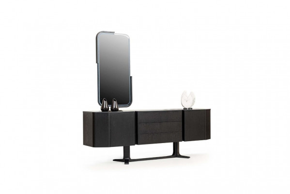 Anrichte Gruppe Sideboard mit Spiegel Kommode Schrank Schwarz Set