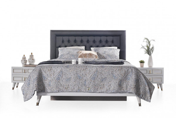 Schlafzimmer Garnitur Doppelbett Bett Nachttische Grau Luxus Set 3tlg