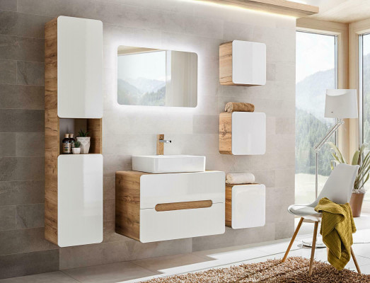 Design Badezimmer Möbel Bad 6tlg. Set Garnitur Schrank Deko Waschbecken