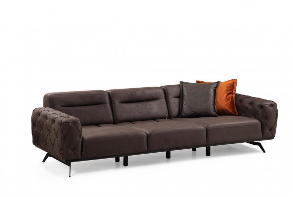 Komplette Viersitzer Sessel Couch Braun Polstersofa Stoffsofa Set 2tlg