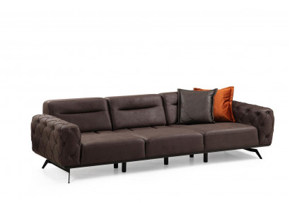 Chesterfield Viersitzer Couch Braun Sofa 4 Sitz Polstersofa Stoffsofa