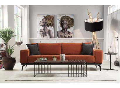 Sofa Orange Couch Dreisitzer Stoffsofa Polstersofa Modern Stoff 3 Sitz