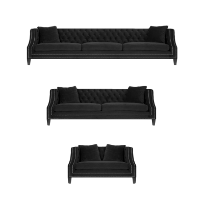 Chesterfield Sofagarnitur 2x Sofas Chesterfield Sessel Schwarz Polster Stoff