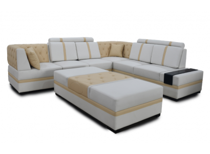 Designer Sofa Luxus Ecksofa mit Hocker Polster Garnitur Wohnzimmer L-Form