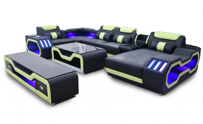 Wohnzimmer set U-Form Ecksofa Couchtisch und TV Ständer Modern Neu