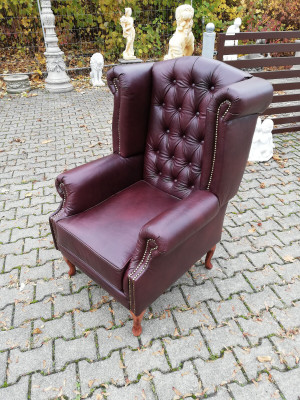 Sessel Ohrensessel Chestefield Stuhl Sitz Polster Couch Lounge Echtes Leder Neu!