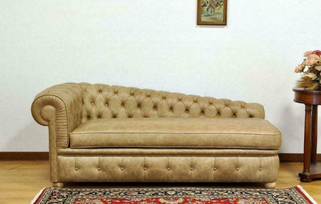 Chaiselongues Chesterfield Sofa Grün Couch Liege Ottomane Recamiere Leder Chiase