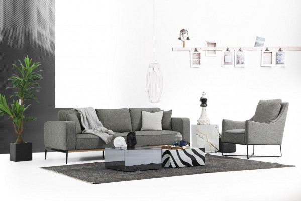 Sofagarnitur 3 Sitzer Sessel Dreisitzer Stoff Sofas Modern Design Grau