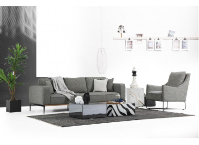 Sofagarnitur 3 Sitzer Sessel Dreisitzer Stoff Sofas Modern Design Grau