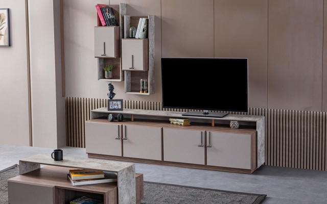 TV Ständer Wandschränke Sideboard RTV Lowboard Grau Wohnzimmer Holz