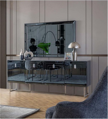 Graue Esszimmer Möbel Glasspiegel Designer Edelstahl Anrichte Luxus Set