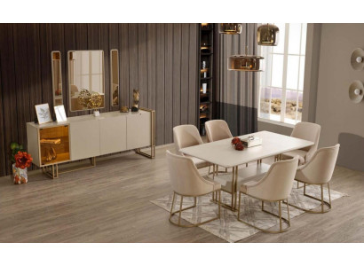 Luxuriöse Esszimmer Set Esstisch + 6x Stühle + Sideboard + 3x Spiegel 11tlg