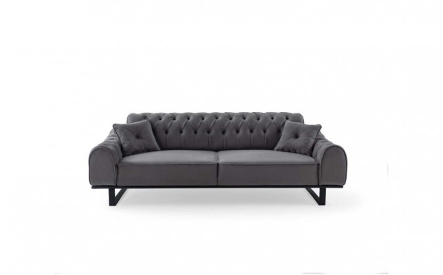 Grauer Chesterfield 3-Sitzer Edler Dreisitzer Designer Wohnzimmer Couch