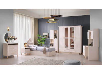 Jugendzimmer Komplett Set 6tlg Beige Bett Stauraum Schreibtisch Modern Design