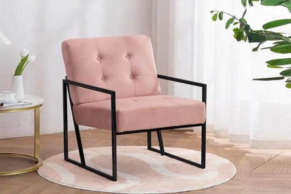  Bequemer Sessel 1-Sitzer Wohnzimmer Rosa Textilpolsterung Metallbeine