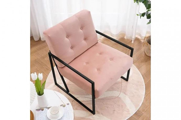  Bequemer Sessel 1-Sitzer Wohnzimmer Rosa Textilpolsterung Metallbeine