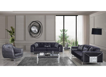 Schwarz-Graue Wohnzimmer Sitzgarnitur Designer Sofas Beistelltisch 5tlg