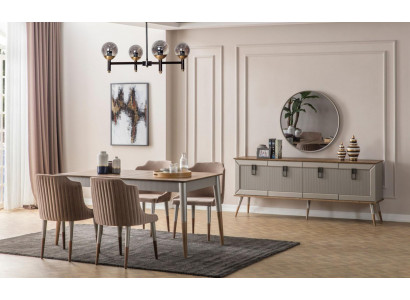  Helle Esszimmer Garnitur Robuster Esstisch Luxuriöses Sideboard 9tlg