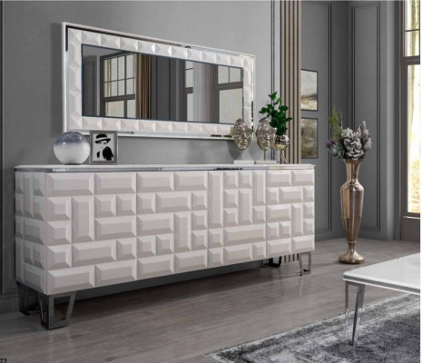 Weiße Luxus Kommode Designer Rechteckiger Spiegel Modernes Sideboard