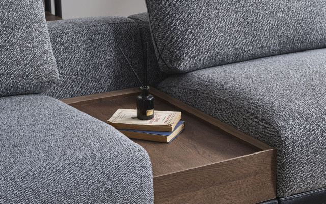 Graue Wohnzimmer Garnitur Luxus Ecksofa L-Form Couch Couchtisch Hocker