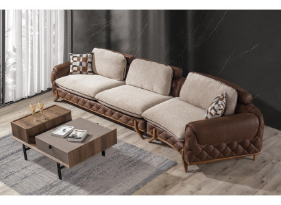 Braunes Wohnzimmer Set Designer Leder Viersitzer Sofa Couchtisch 2tlg