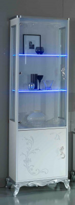 Wohnwand Wohnzimmer-Set Vitrine Lowboard Wandregal TV Tisch Weiß-Silber 3 tlgs.