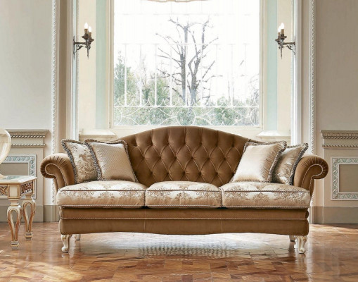 Dreisitzer Sofa 3 Sitzer Chesterfield Sofas Stoff Luxus Braun Barock