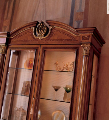 Vitrine Luxus Schränke Vitrinen Holz Wohnzimmer Möbel Schrank Braun Barock Stil